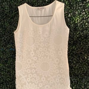 White Cream embroidered floral tank